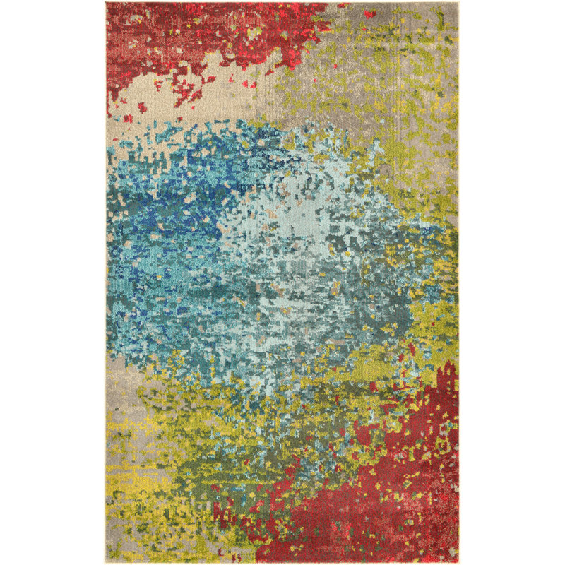 Bungalow Rose Demian Abstract Blue/Red Area Rug & Reviews Wayfair